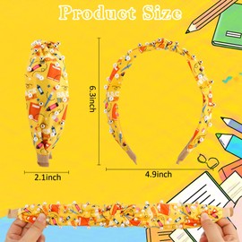 Hapdoo 4pcs Teacher Jeweled Knotted Headband - Back To School Gift Book Pencil Beaded Pearl Embellished Headband Top Knot Hair Accessories Teacher Appreciation Birthday for Women Girls