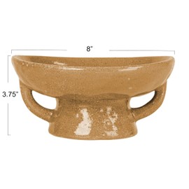 Creative Co-Op Stoneware Footed Pedestal/Bowl with Handles, Reactive Glaze, Taupe