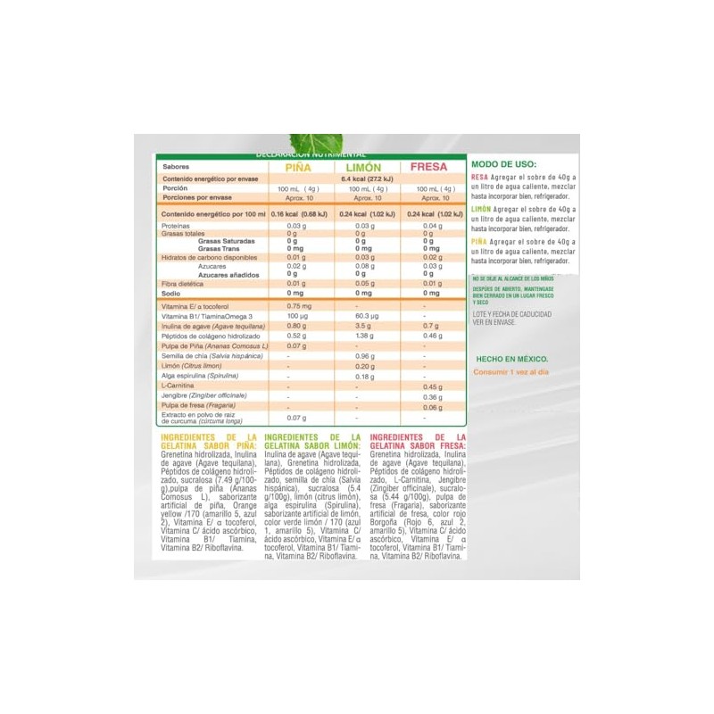 Nutrasien100 Gelatina Azúcar Keto Colágeno Carnitina Superfoods Sabores Naturales Postre