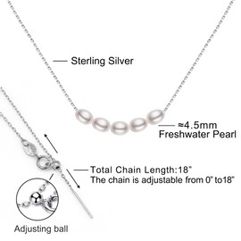 LUCKMORA Pearl Necklace Women's Sterling Silver 925 Freshwater Pearls Round Real Pearl Choker Necklace Freshwater Cultured Pearls Necklace Chains Refined Size Adjustment, Pearl, Pearl