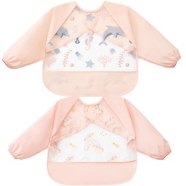 MINGYI Meal Apron, Meal Apron, Baby Long Sleeve, Magic Type, Waterproof, Lightweight, 3D Pockets, 6 Months - 3 Years Old, orange