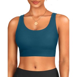Yonique Women Sports Bra Bikini Top Only Swim Bra Athletic Swim Top Scoop Neck Bathing Suit Top Teal M, Teal, Medium