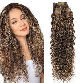 Urbeauty Extensiones De Cabello Rizado Natural Clip En Cabello Humano Triple Trama Clip En Extensiones De Cabello Cabello Ondulado Marrón Destacado Rubio Natural Rizado Clip En Cabello Humano Piezas 1