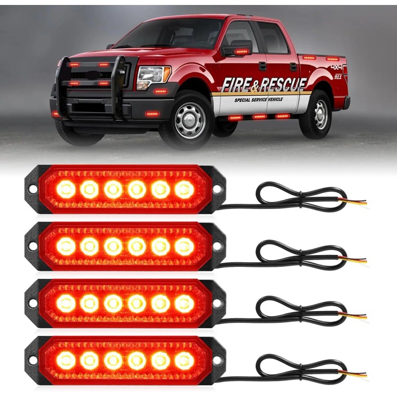 Safety Warning Light Emergency Strobe Grille Lights 4Pcs 6 LED