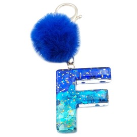 Xsclpomddy Initial Letter Resin Alphabet Key Rings with Fur Ball Pom pom keychains for Wallet Backpack Handbags Women Girls,F