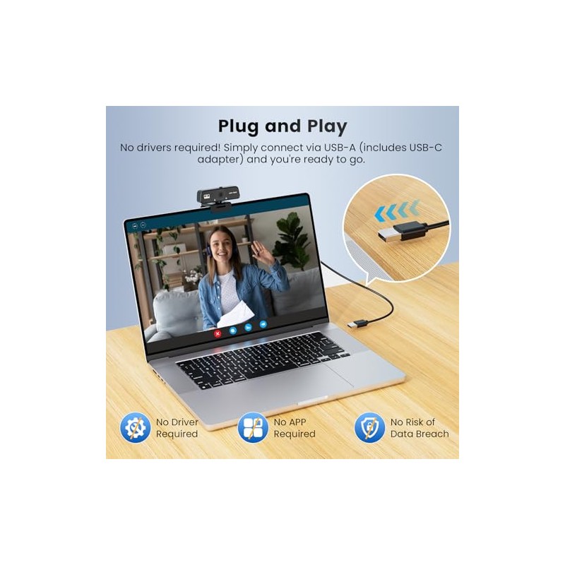 Cámara Web Full HD 4k con micrófono, corrección automática de