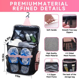 AIQIYIDBO Mesh Shower Caddy Bag – Portable Travel Organizer for Dorm Room, College Essentials, Quick Dry Hanging Shower Caddy for Men & Women – Ideal for Beach, Camping, Gym & Travel (Pink)