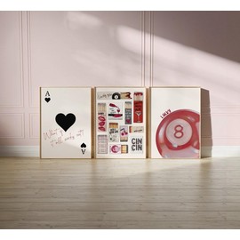Vintage Matchbox Print Trendy Ace of Hearts Print Set Of 3 Lucky You Poster Retro Matchbook Art Vintage Pool Ball Funky Red Aesthetic Print - Style: Set of 3, Size: 18x36