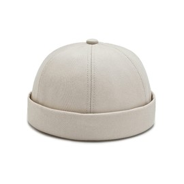 Nanwansu Dome Brimless Docker Cap Sailor Beanie Cap Visorless Hat for Men & Women Beige