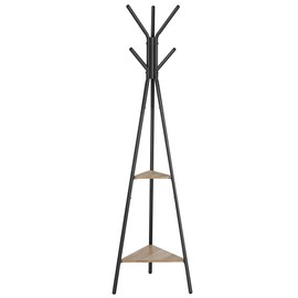 VASAGLE Coat Rack Freestanding, Coat Hanger Stand, Hall Tree with 2 Shelves, for Clothes, Hat, Bag, Industrial Style, Greige and Black URCR16B02