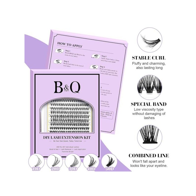 B&Q 래쉬 클러스터 키트 280PCS 속눈썹 키트, 30D 40D D