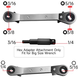 Hvac Service Wrench 3/8 to 1/4, 5/16 x 1/4 Ratchet Refrigeration Wrench Tool Set Air Conditioner Valve with Hexagon Bit Adapter Kit for Equipment Repair