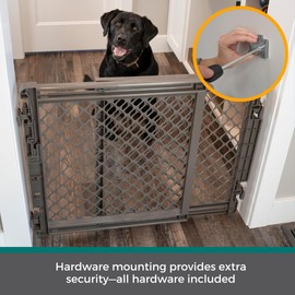 MyPet 2-in-1 Easy Swing Petgate: 27"-41" Wide Dog Gate. Safety Latch, Hardware Mount. Pet Gates for Doorways & Stairways. Made in USA. 27" Tall, Fieldstone