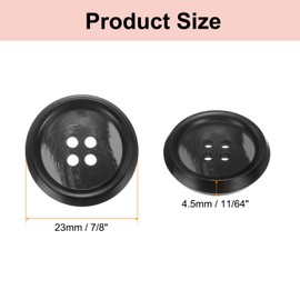 HARFINGTON 12pcs Resin Sewing Button, 23mm 7/8-Inch 4 Holes Round Buttons for Coat, Men's Suit, Clothes Garment, Black