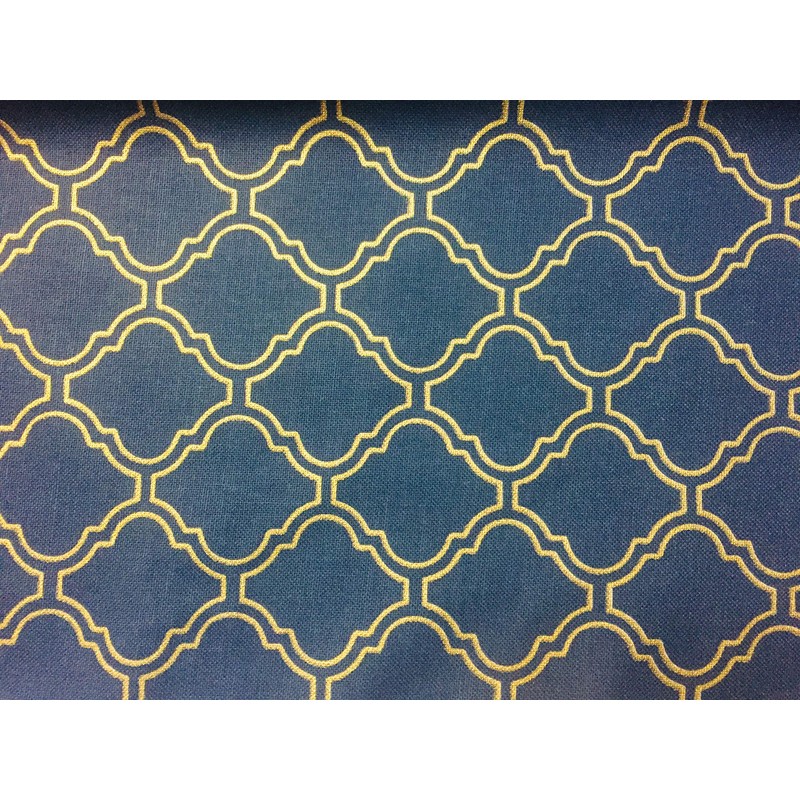 Gold Moroccan Arabic Damask Fabric Navy Blue Curtain Upholstery -