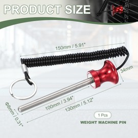 YELARXI Weight Stack Pin, Weight Gym Pin Strength Training Equipment Replacement with Pull Rope, 0.3 x 3.9 Inch Fit for Commercial Home Gym Club Machine Accessories (Red)