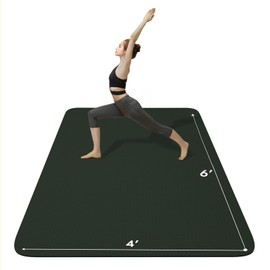 FrenzyBird 6’x4’ Large Yoga Mat ¼” Extra Thick Exercise Mat with 2 Bundling Ribbons Eco Friendly TPE Fitness for Women & Men, Yoga, Pilates, Gym and Floor Workouts（Green）