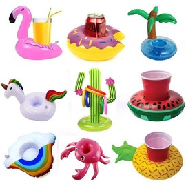 Inflatable Drink Holder, 8 Pack Drink Floats Inflatable Cup Holders +1pcs Cactus Holder and 6 Inflatable Ring Toss Game for Swimming Pool Party (8 Cup Holders+6 Rings+1 Cactus)