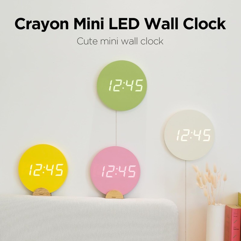 mooas Crayon Mini Digital Wall Clock, Modern Night Light Digital