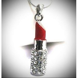 Red Lipstick Pendant Statement Chunky Rhinestone Necklace for Women Clear Crystal Boxed