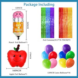 Crenics Welcome Back to School Decorations - Happy First Day of School Banner, Foil Fringe Curtains, Hanging Swirls and Balloons for Home Classroom Party Supplies