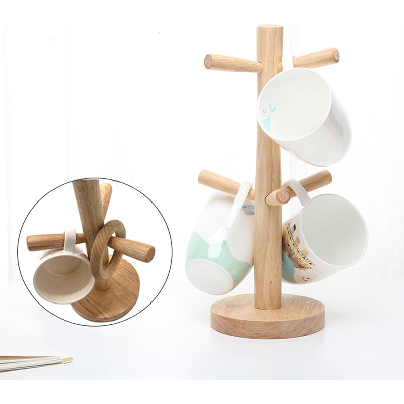 SZKKQKJ Wooden Cup Stand, Pretzel Stand, Cup Holder, 6 Arms,