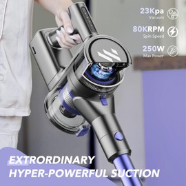 Lightweight Vacuum Cleaners for Home,Cordless Vacuum Cleaner with Super Suction,80000 RPM High-Speed Brushless Motor,Up to 35 Mins Runtime,Stick Vacuum Cordless Rechargeable for Hardwood Floor(Blue)