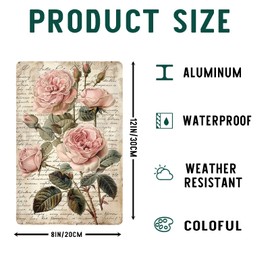 WIZYXQ Flowers Metal Signs Rose Sign Vintage Tin Sign Retro Aluminum Sign Wall Decor for Living Room Bedroom Garden Greenhouse Yard Shop Bar Greenhouse 8×12 Inches