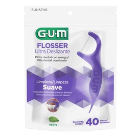 GUM® - Hilo Dental con Soporte y Sabor Menta - Deslizamiento Suave y Limpieza Profunda - 40 Piezas