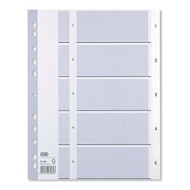 ELBA 400013946 Kunststoff-Register Strong-Line 1-5 5-teilig für DIN A4 Plastikregister mit beschriftbarem Deckblatt weiß Ringbuch Ordner Ring-Mappe