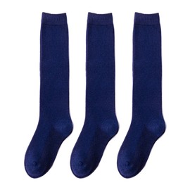 Calcetines altos hasta la rodilla para niñas, calcetines de uniforme escolar acanalados, paquete de 3/6, calcetines de tubo sin costuras, unisex, calcetines de fútbol para niños, 3-14 años, Navy 3 Pairs, 10-14 Años