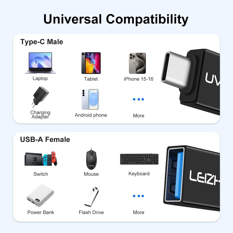 leizhan USB 3.2 Adapter 2pcs, USB-A Buchse zu Typ-C Stecker