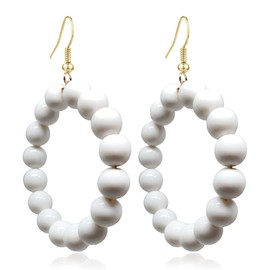 RofYof Beaded Earrings for Women Bohemian Circle Bead Earrings Large Hoop Earrings Jewelry Gifts (white)