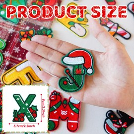 26PCS Christmas Iron on Patches A-Z Iron On Christmas Chenille Letter Patches Cute Adhesive Christmas Stickers Heat Transfer Repair Patch for Clothes Sew on Varsity Patches Alphabet Xmas Gifts, Green