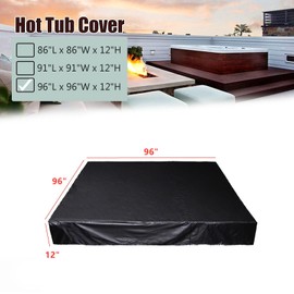 Square Hot Tub Cover 210D Waterproof (96" x 96" x 12")