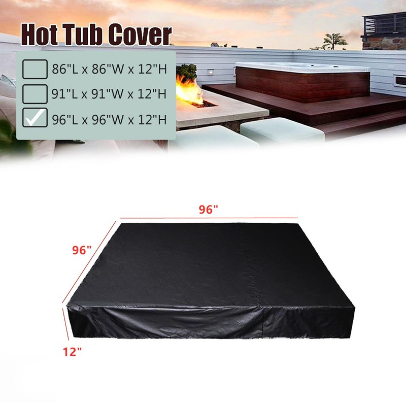 Square Hot Tub Cover 210D Waterproof (96" x 96" x