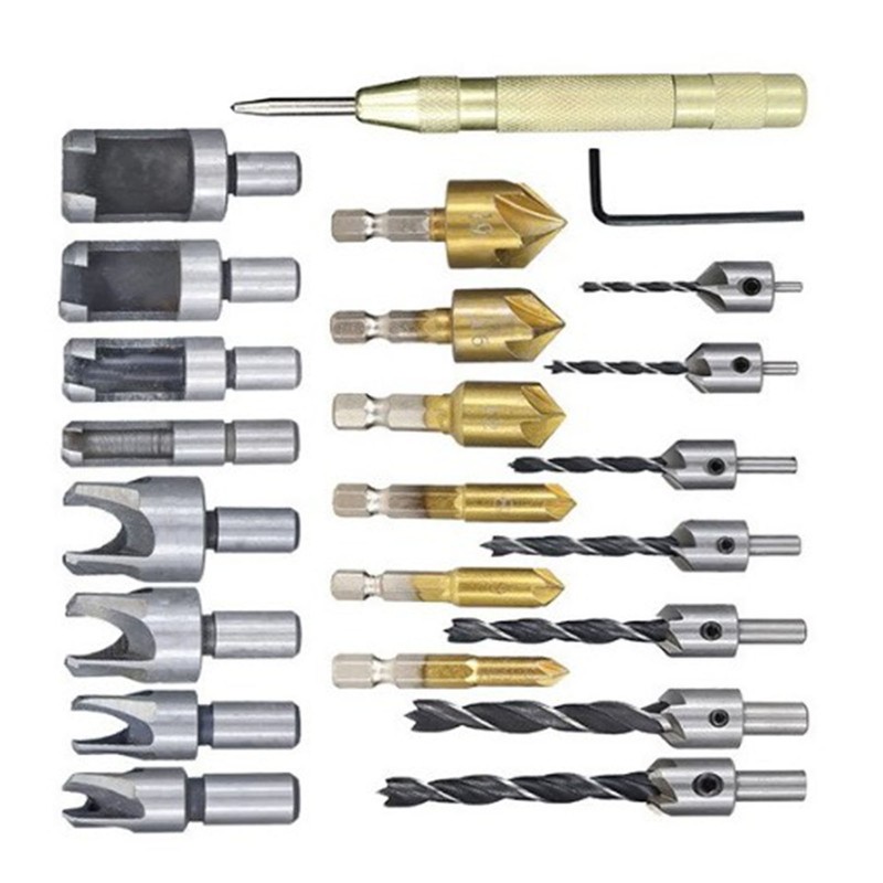 23PCS Hole Drilling Bit Set Stainless Steel Brass 1/4in Hex