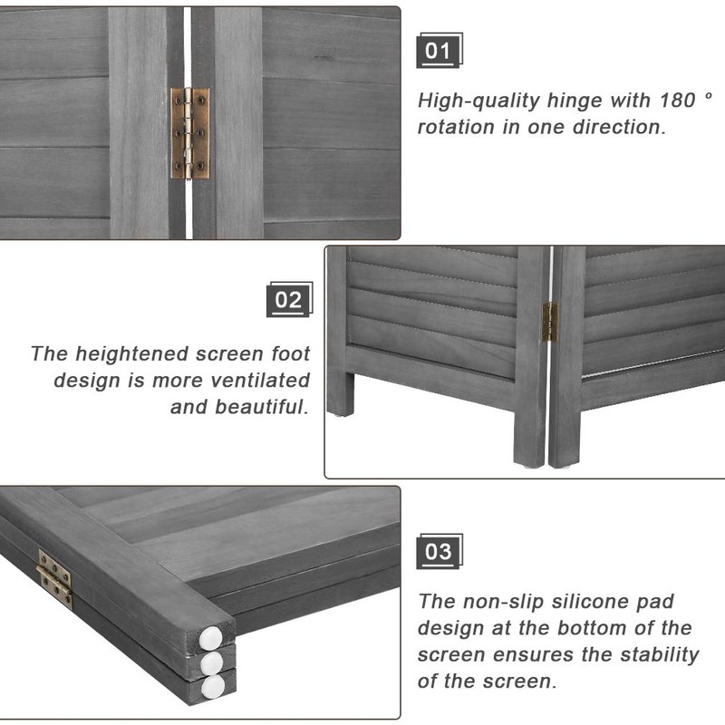 3 Panel Wood Room Divider 5.7 Ft Tall Privacy Wall