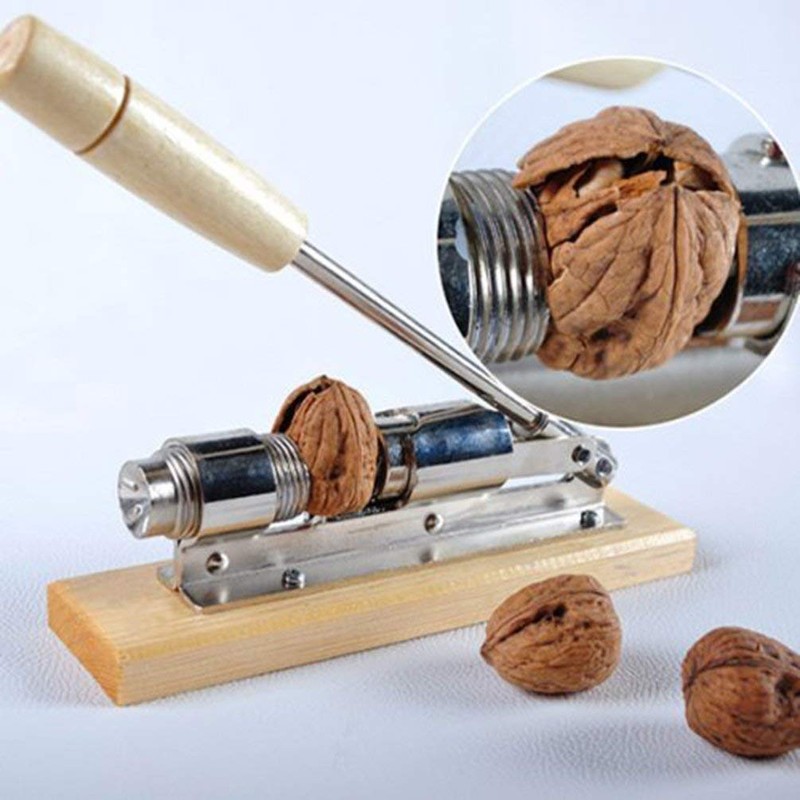 XLKJ Nutcracker Walnuts, Walnut Cracker with Wooden Base Handle, Stainless