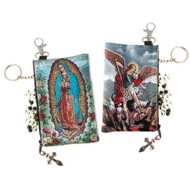 Religious Gifts St Michael Our Lady of Guadalupe Icon Rosary Tapestry Pouch Key Chain Holder 4 3/4 Inch