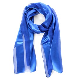 SERENITA Scarfs for women | lightweight soft silky scarves | 60" long satin chiffon stripe solid color neckerchief, Royal Blue