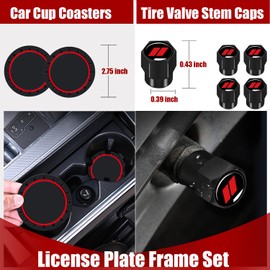 Muamos License Plate Frame Kit, 2 Pack Aluminum License Plate Holder Including Cup Coasters, Screws, Tire Valve Caps Universal Car Frame Unbreakable Rust-Proof License Plate Cover Set Black and Red