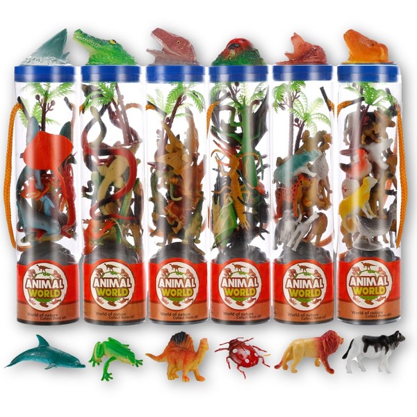 78 PCS Small Animal Figures, Assorted Mini Plastic Animal Toy (Ocean, Zoo, Farm, Dinosaur, Insect, Reptile), Realistic Tiny Little Animals for Sensory Bin, Birthday Gifts for Toddlers Kids 3-5