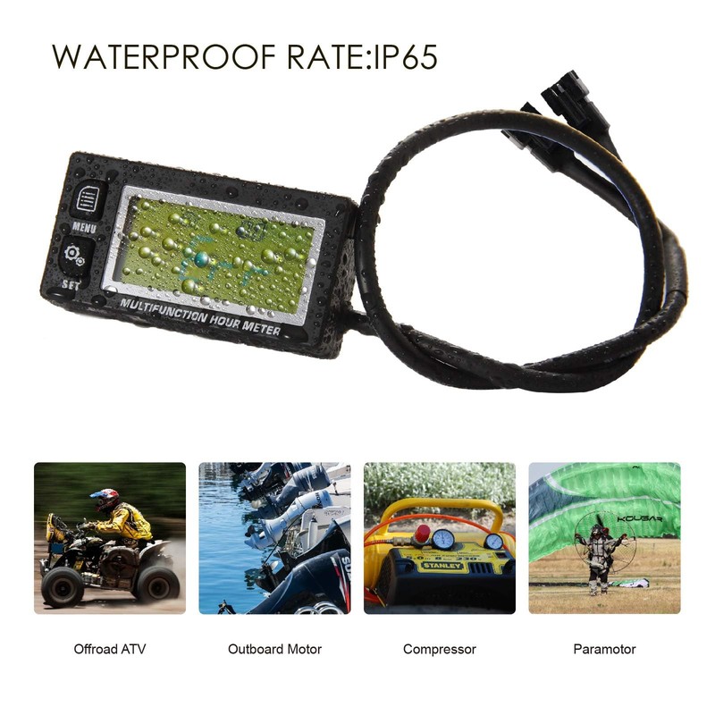 NInE-ROnG Backlight LCD Digital Operating Hour Meter Tachometer Engine Thermometer