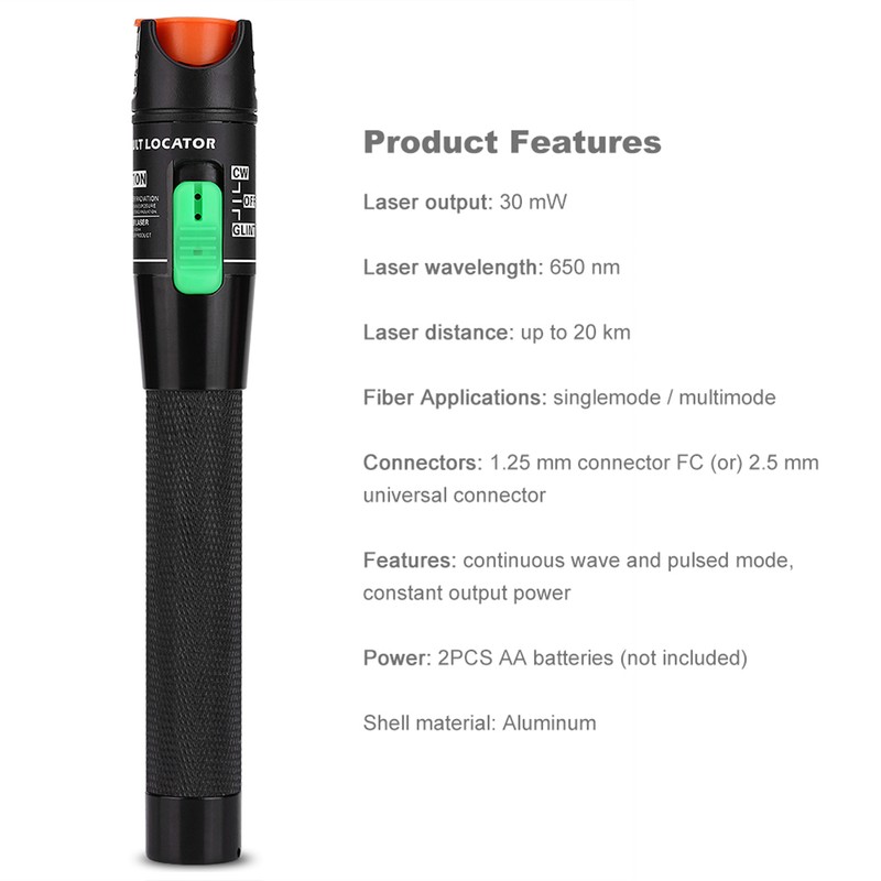 Universal Connector Red Visual Fault Locator Fiber Optic Cable Tester