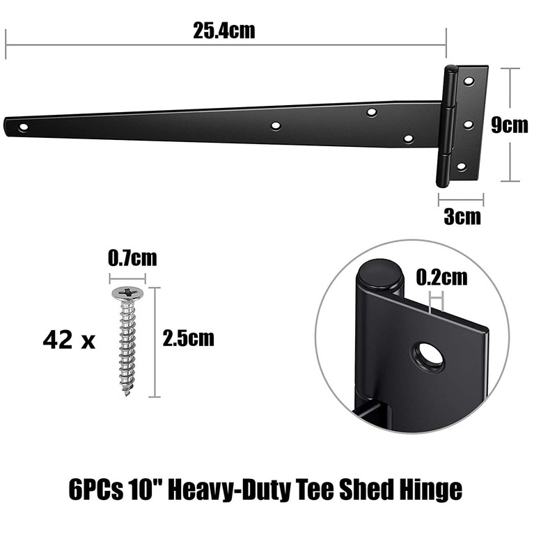 KAHEIGN 6Pcs Tee Shed Hinge, 25CM Heavy-Duty Metal Iron T-Hinge
