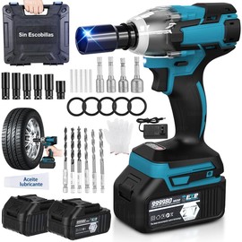 Pistola de Impacto 1/2" Inalámbrico, Sin Escobillas Llave de Impacto, 750N.M, 28 Piezas, Utilizado para Reparación de Automotriz y Muebles, Perforación