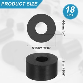 uxcell 18 Pcs Multi Purpose Rubber Spacer, 0.2" OD x 0.6" ID x 0.3" Thickness Anti-Vibration Isolation Rubber Bushings Grommets Spacers Washers for Home Cars Boat Accessories (Black)