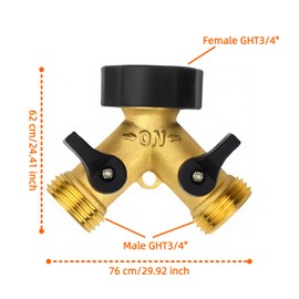 VEHIRANS Garden Hose Y Splitter Adapter, 2 Way Y Valve +3/4" GHT Thread Brass Y Connector Tap Splitter