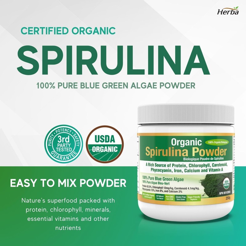 Herba Organic Spirulina Powder 250g – Certified USDA Organic &
